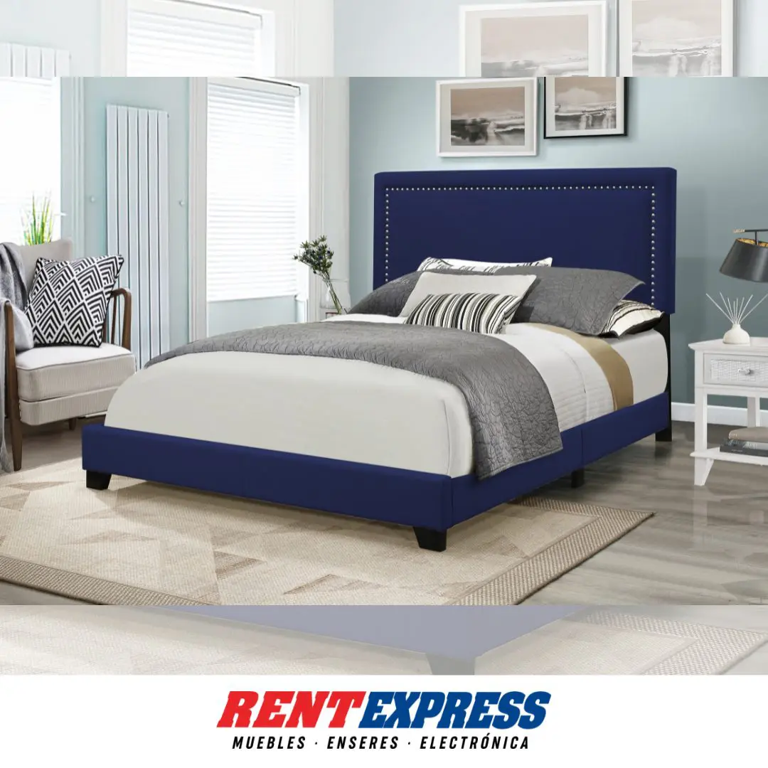 CAMA TATUM TERCIOPELO AZUL – TWIN